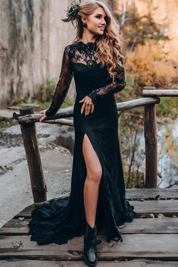black lace dresses with sleeves