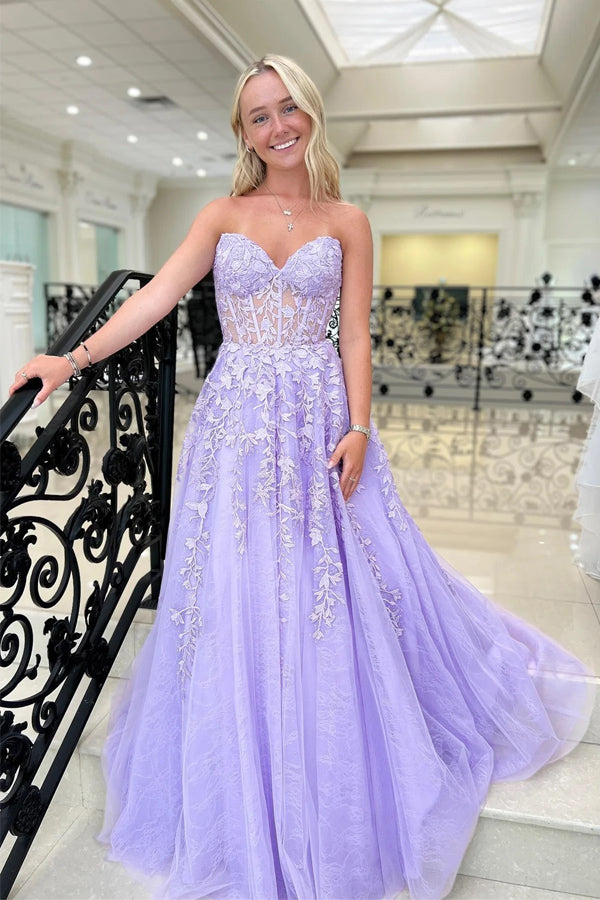 Off the Shoulder Sweetheart Grey Pink Lace and Flower Long Prom Dress –  Pgmdress