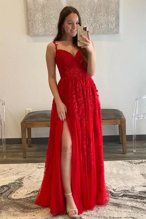Off Shoulder Long A-line Red Lace Prom Dresses, Formal Dresses, Long P –  ClaireBridal