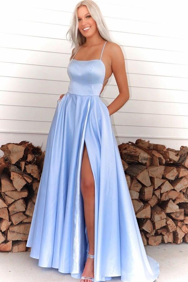 High Slit Spaghetti straps Royal Blue Long Prom/Evening Dresses