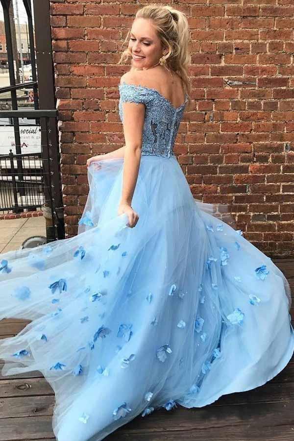 A-line 3D Flower Junior Prom Dresses Lace Two Piece Prom Gown PM214