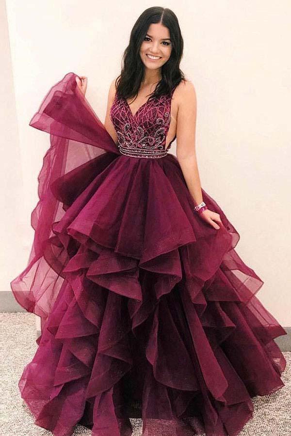 Formal Occasion Dresses, Formal Dress Purple, Tiered Tulle Dress