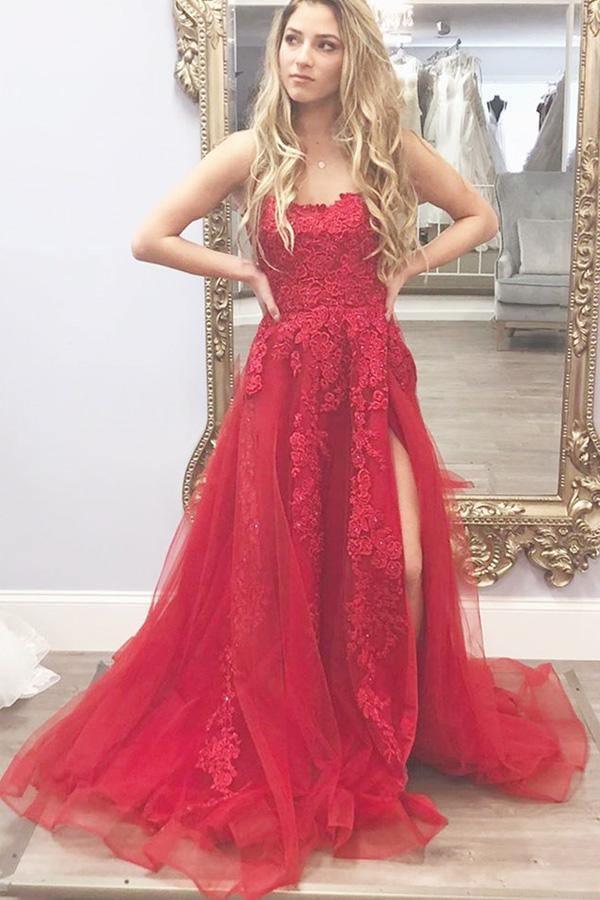Red Tulle Sweetheart Prom Dresses With Appliques MP741