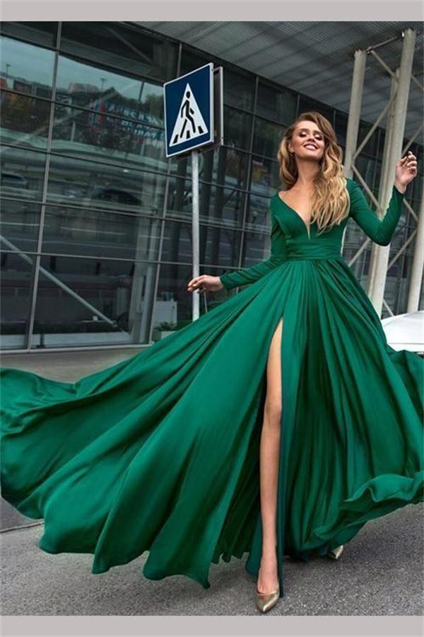 V Neck 2 Pieces Green Long Prom Dress, Two Pieces Green Long Formal Ev –  abcprom