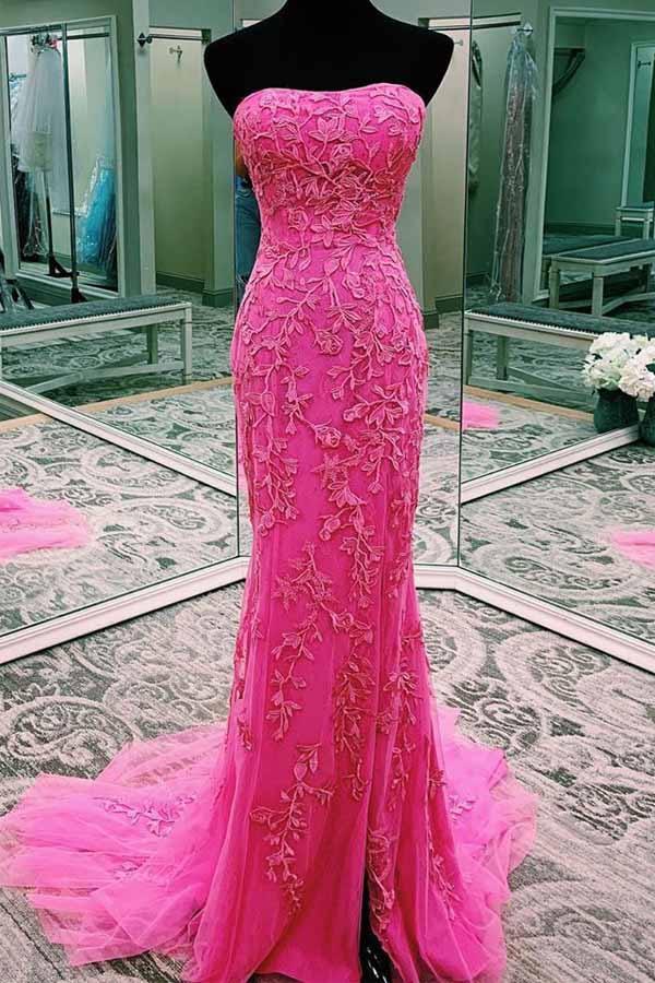 Princess V Neck Lace Appliques Pink Long Prom Dresses, V Neck Pink Lace  Formal Dresses, Pink Lace Evening Dresses