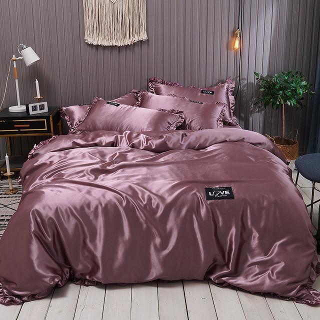 Lace Pure Satin Silk Bedding Set Adult Luxury Duvet Covers With Pillow –  Pgmdress