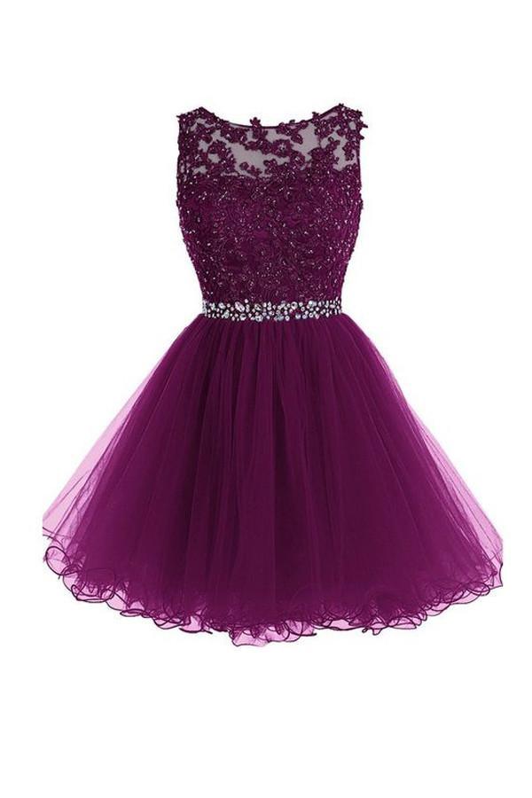 short puffy purple prom dresses