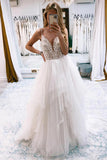 A-Line Backless Ivory Tulle Long Wedding Dress with Lace WD764-Pgmdress