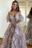 A-Line Off The Shoulder Sweetheart Floral Long Prom Dress PSK618-Pgmdress