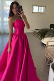 A-Line Strapless Crew Neck Corset Satin Hot Pink Prom Dress PSK671-Pgmdress