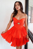 A-Line Strapless Keyhole Short Orange Homecoming Dress  PD538