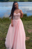 A-Line Strapless Sweetheart Sleeveless Pink Prom Dress PSK642