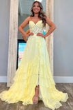 A-Line Strapless V-Neck Ruffles Chiffon Long Prom Dress PSK680-Pgmdress