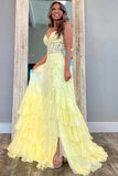 A-Line Strapless V-Neck Ruffles Chiffon Long Prom Dress PSK680-Pgmdress