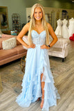 A-Line Strapless V-Neck Ruffles Chiffon Long Prom Dress PSK680-Pgmdress