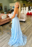 A-Line Strapless V-Neck Ruffles Chiffon Long Prom Dress PSK680-Pgmdress