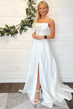 A-Line Strapless White Wedding Dress Simple Wedding Dresses WD717-Pgmdress