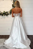 A-Line Strapless White Wedding Dress Simple Wedding Dresses WD717-Pgmdress