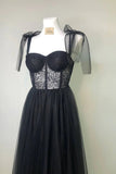 A-Line Straps Sweetheart Sleeveless Black Long Prom Dress PSK619-Pgmdress