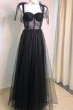 A-Line Straps Sweetheart Sleeveless Black Long Prom Dress PSK619-Pgmdress