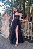 A-Line Straps Sweetheart Sleeveless Black Long Prom Dress PSK619-Pgmdress