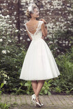 A-Line Wedding Dress Tea Length Lace Short Bridal Gown WD747-Pgmdress