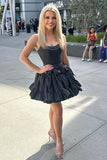 A-Line Strapless Black Short Homecoming Dress with Bow PD560-Pgmdress