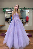 A-line Round Neck Tulle Lilac Long Prom Dress Party Dress PSK666-Pgmdress