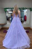 A-line Round Neck Tulle Lilac Long Prom Dress Party Dress PSK666-Pgmdress