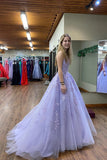 A-line Round Neck Tulle Lilac Long Prom Dress Party Dress PSK666-Pgmdress