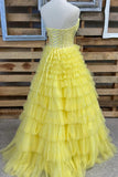 A-line Strapless Layered Yellow Long Prom Dress Party Dress PSK621-Pgmdress