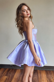 A-line Strapless Sheer Corset Bodice Lavender Homecoming Dress  PD539-Pgmdress