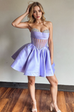 A-line Strapless Sheer Corset Bodice Lavender Homecoming Dress  PD539-Pgmdress