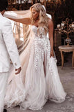 A-line Sweetheart Lace Appliques Boho Long Wedding Dress WD753