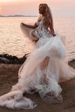 A-line Sweetheart Lace Appliques Boho Long Wedding Dress WD753-Pgmdress