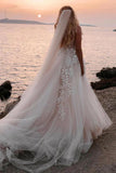 A-line Sweetheart Lace Appliques Boho Long Wedding Dress WD753-Pgmdress