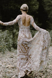 Sheath Unique Lace Long Sleeves Bohemian Wedding Dress  WD752-Pgmdress