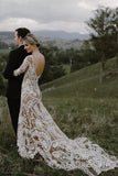 Sheath Unique Lace Long Sleeves Bohemian Wedding Dress  WD752-Pgmdress