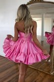 A Line Fuchsia Strapless Ruffle Cute Homecoming Dress with Bow PD558-Pgmdress