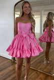 A Line Fuchsia Strapless Ruffle Cute Homecoming Dress with Bow PD558-Pgmdress