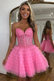 A Line Strapless Tulle Pink Homecoming Dress With Beading PD572