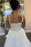 A Line V Neck Tulle Boho Wedding Dress with Appliques WD758-Pgmdress