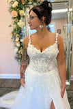 A Line V Neck Tulle Boho Wedding Dress with Appliques WD758-Pgmdress