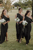 Asymmetrical Ruffle One Shoulder Bridesmaid Dresses with Slit BD141-Pgmdress