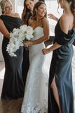 Asymmetrical Ruffle One Shoulder Bridesmaid Dresses with Slit BD141-Pgmdress