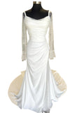 Backless Ruched White Wedding Dress with Detachable Sleeves WD718-Pgmdress