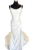 Backless Ruched White Wedding Dress with Detachable Sleeves WD718-Pgmdress