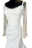 Backless Ruched White Wedding Dress with Detachable Sleeves WD718-Pgmdress