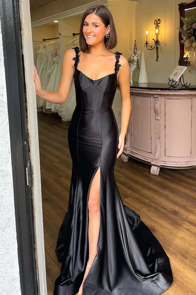 One Shoulder Mermaid Prom Dress Black Lace Long Sleeve Formal Gown