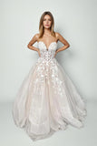 Champagne Tulle Lace Elegant Wedding Dresses Strapless Bridal Gowns WD712-Pgmdress